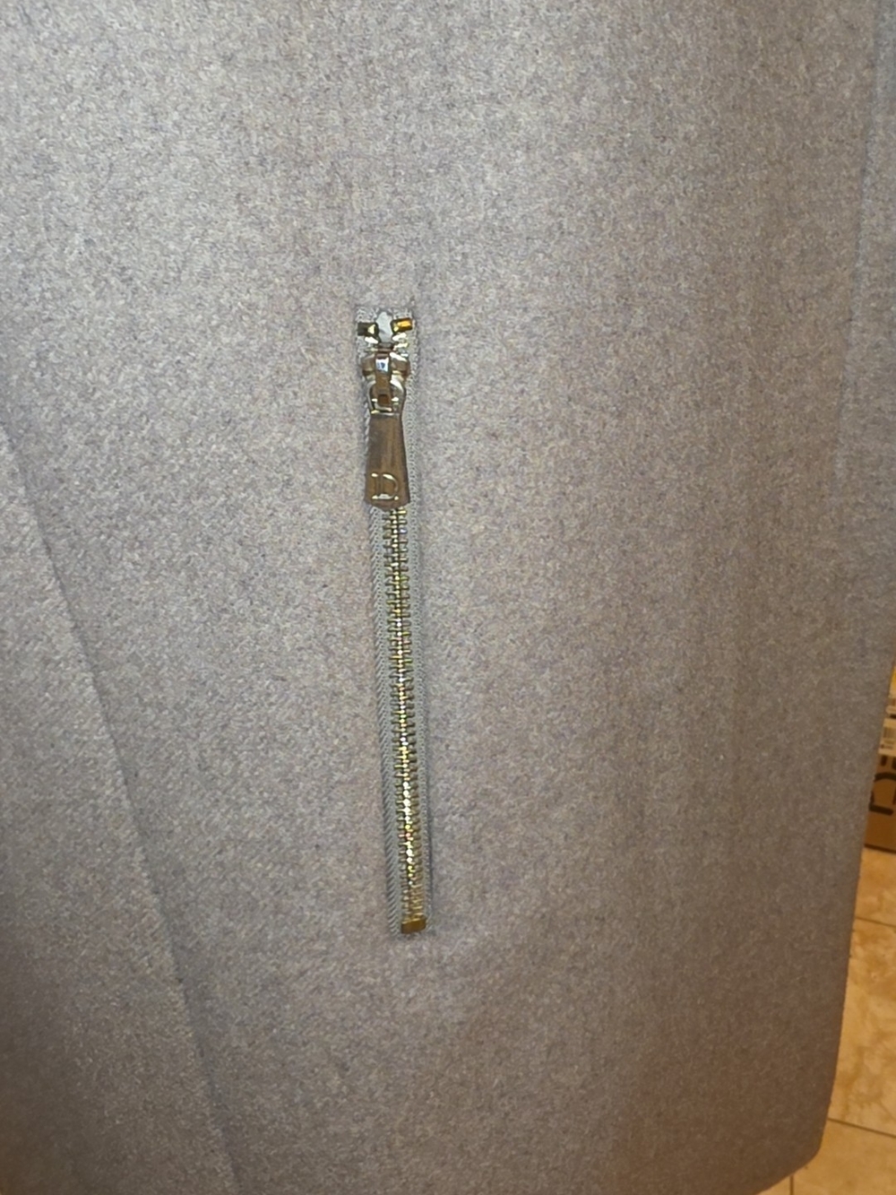 Dawn Levy Beige/Taupe Pea Coat with Gold Zipper